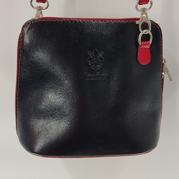 Vera Pelle Handbags - Vera Pelle Black Red Crossbody Bag 7" X 6.5" X 3